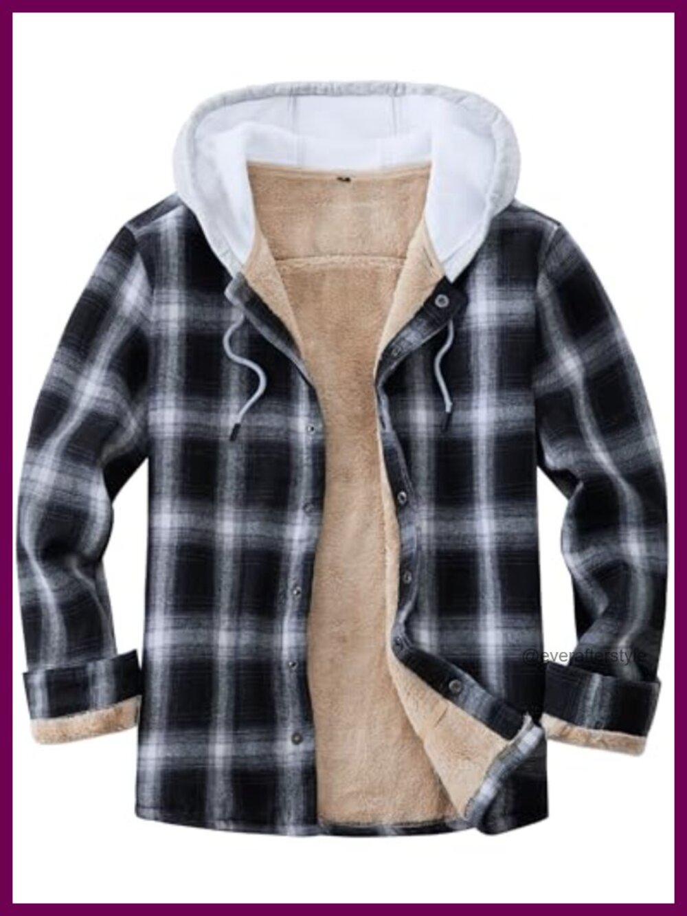 Men's Cotton Plaid Fleece Lined Flannel Shirt Jacket Sherpa Hooded Coat